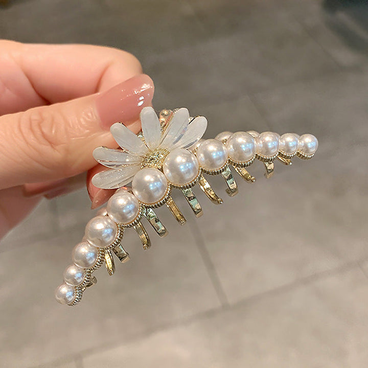 Haarspange mit Katzenaugen-Steinblumen und Perlen 