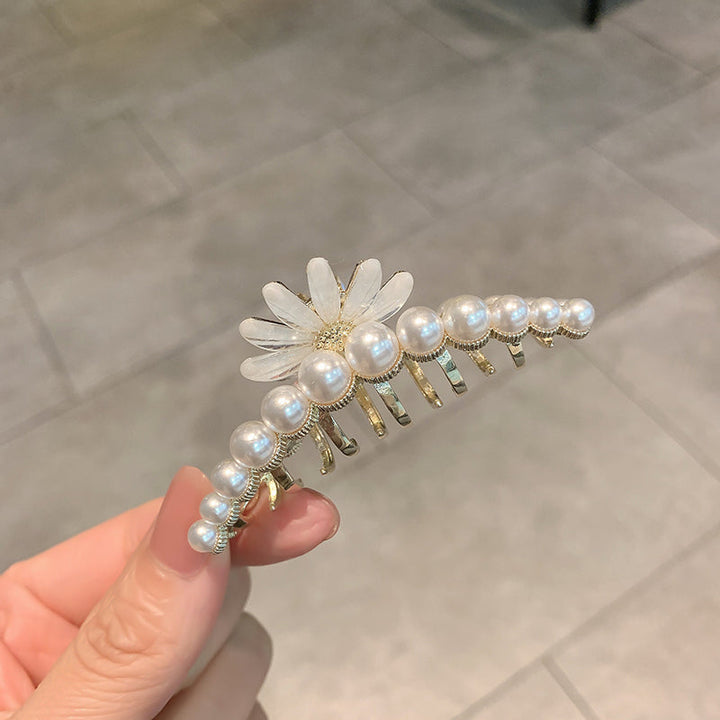 Haarspange mit Katzenaugen-Steinblumen und Perlen 