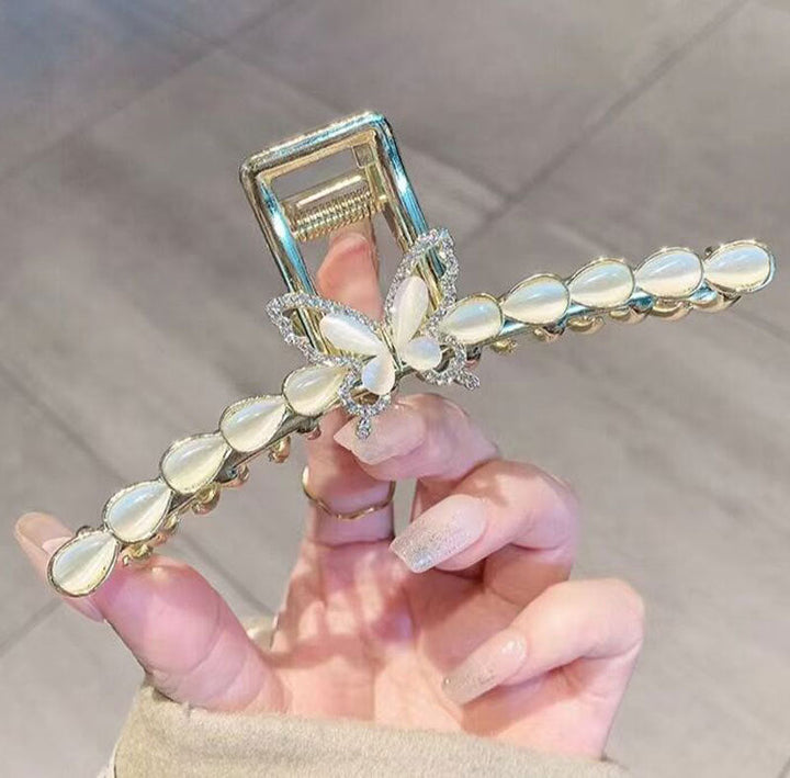 Cat's Eye Stone Pearl Butterfly Hair Clip