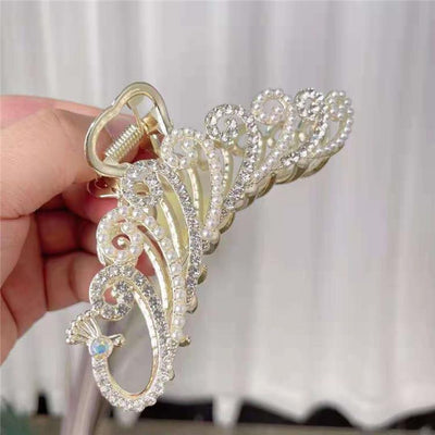 Phoenix feather diamond pearl hair clip