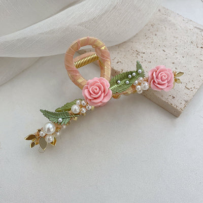 Pink Mist Rose Pearl Hair Clip