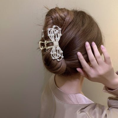 Multi-layer Pearl Bow Hair Clip