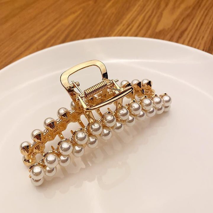 Pince à cheveux double couche en perles et diamants