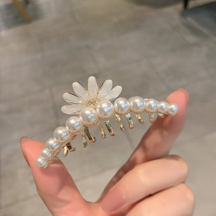 Haarspange mit Katzenaugen-Steinblumen und Perlen 